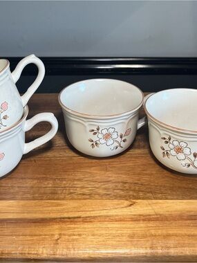 Covington Cream Ceramic Mugs with Pink and Brown Floral Design
